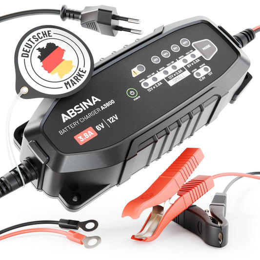 ABSINA 3,8 A akumulatora lādētājs auto 6V un 12V svina un 12,8V litija akumulatoriem