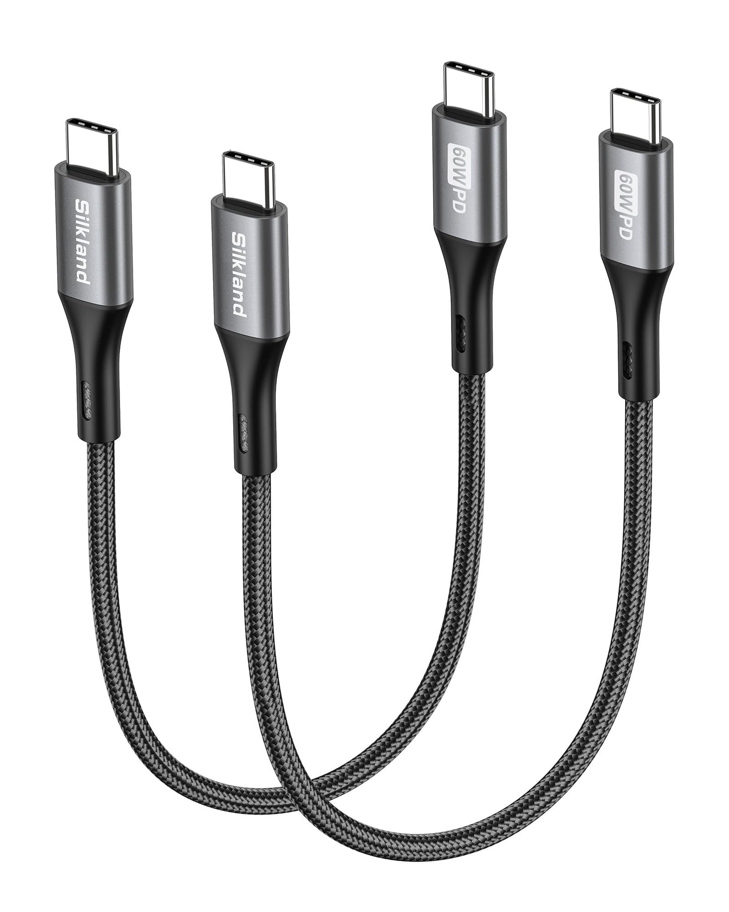 USB-C uz USB-C kabelis Silkland, īss 2 gab. 25CM, 60W 3A/20V, PD3.0 un QC4.0+