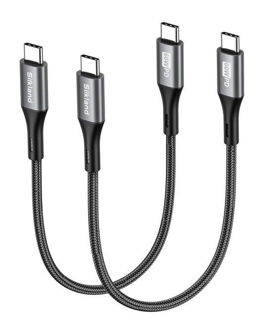 USB-C uz USB-C kabelis Silkland, īss 2 gab. 25CM, 60W 3A/20V, PD3.0 un QC4.0+