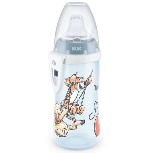 NUK Active Cup mācību krūzīte, 12+ mēneši, hermētisks dzeršanas snīpis, klipsis un aizsargvāciņš, 300 ml, Disney Vinnijs Pūks (zils)