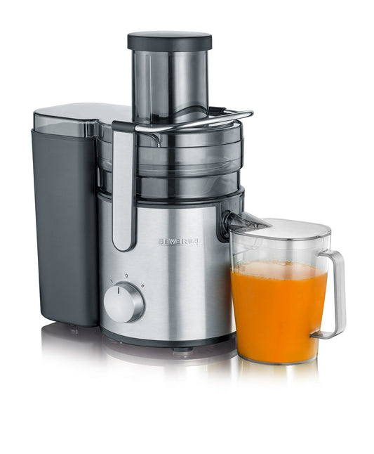 SEVERIN sulas spiede, elektriskā sulas mašīna ar vienkāršu lietošanu, XXL uzkrāšanas tvertne vitamīniem bagātām augļu un dārzeņu sulām, 1.1L sulas tvertne, nerūsējošais tērauds-melns, virtuves ierīces, 800 W, ES 3570
