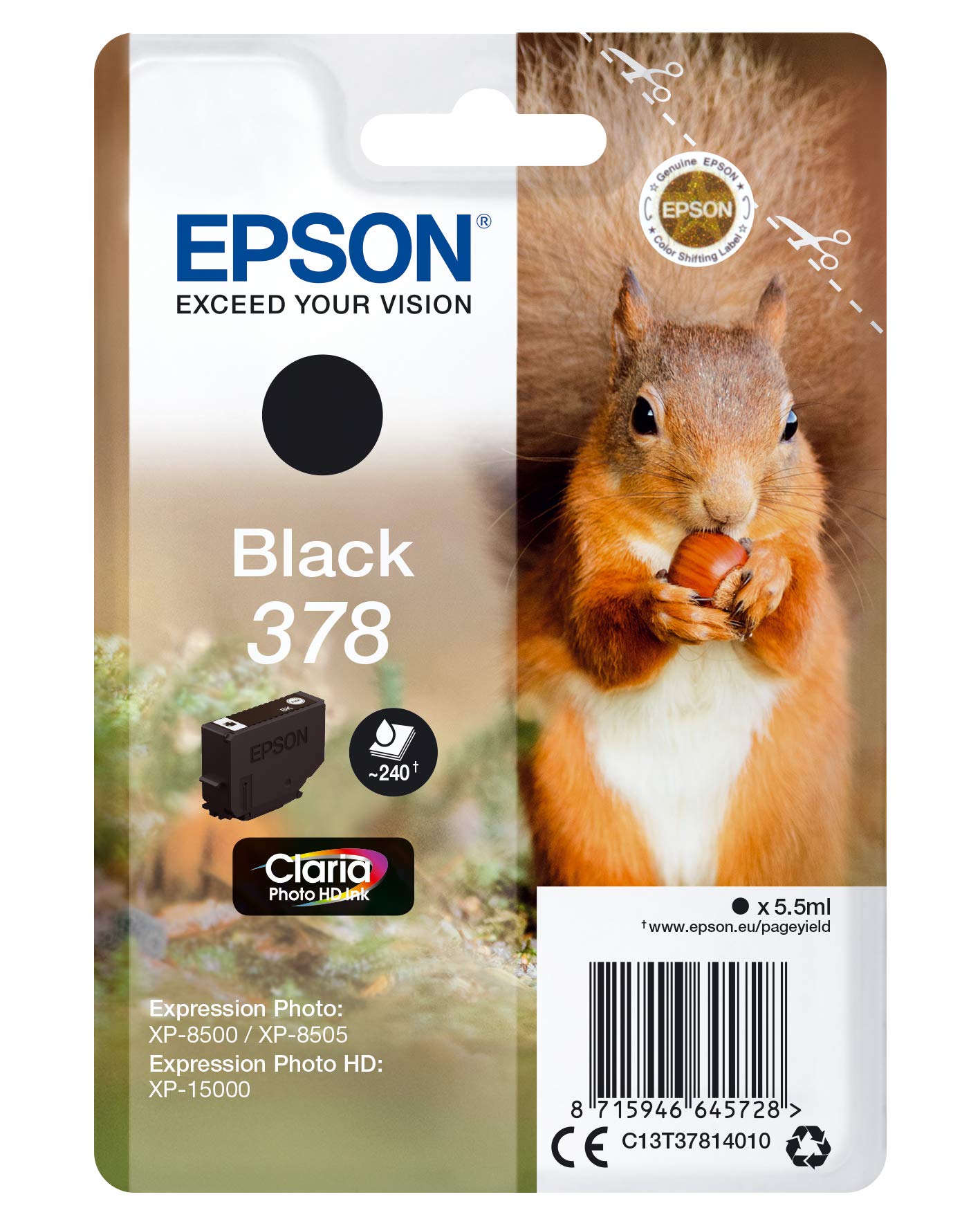 Epson Claria Photo HD 378 Black Ink - High-quality photo printing, vibrant colors, and long-lasting results.