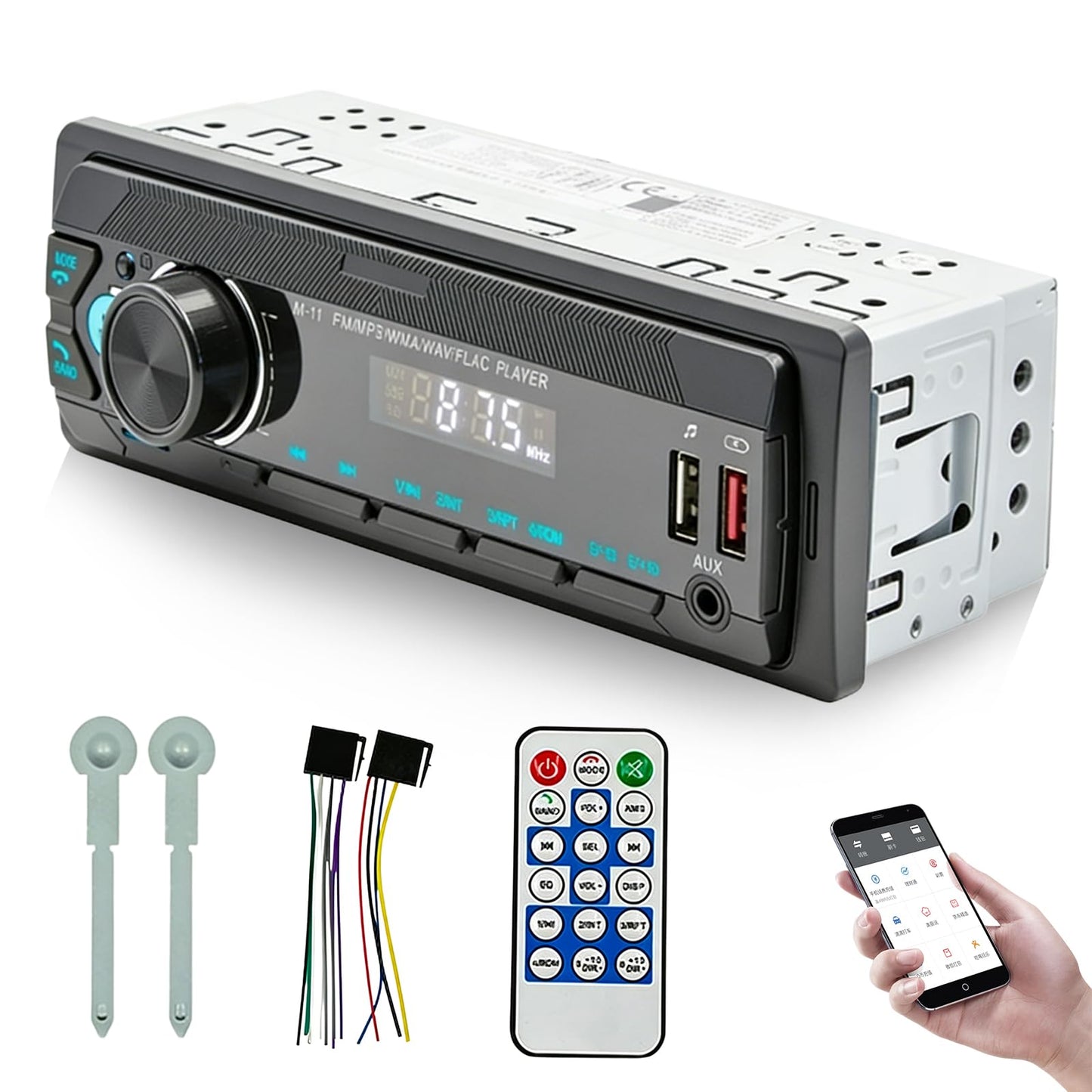 Auto magnetola Bluetooth 1 DIN, Schwarz, 7 krāsas, LED displejs