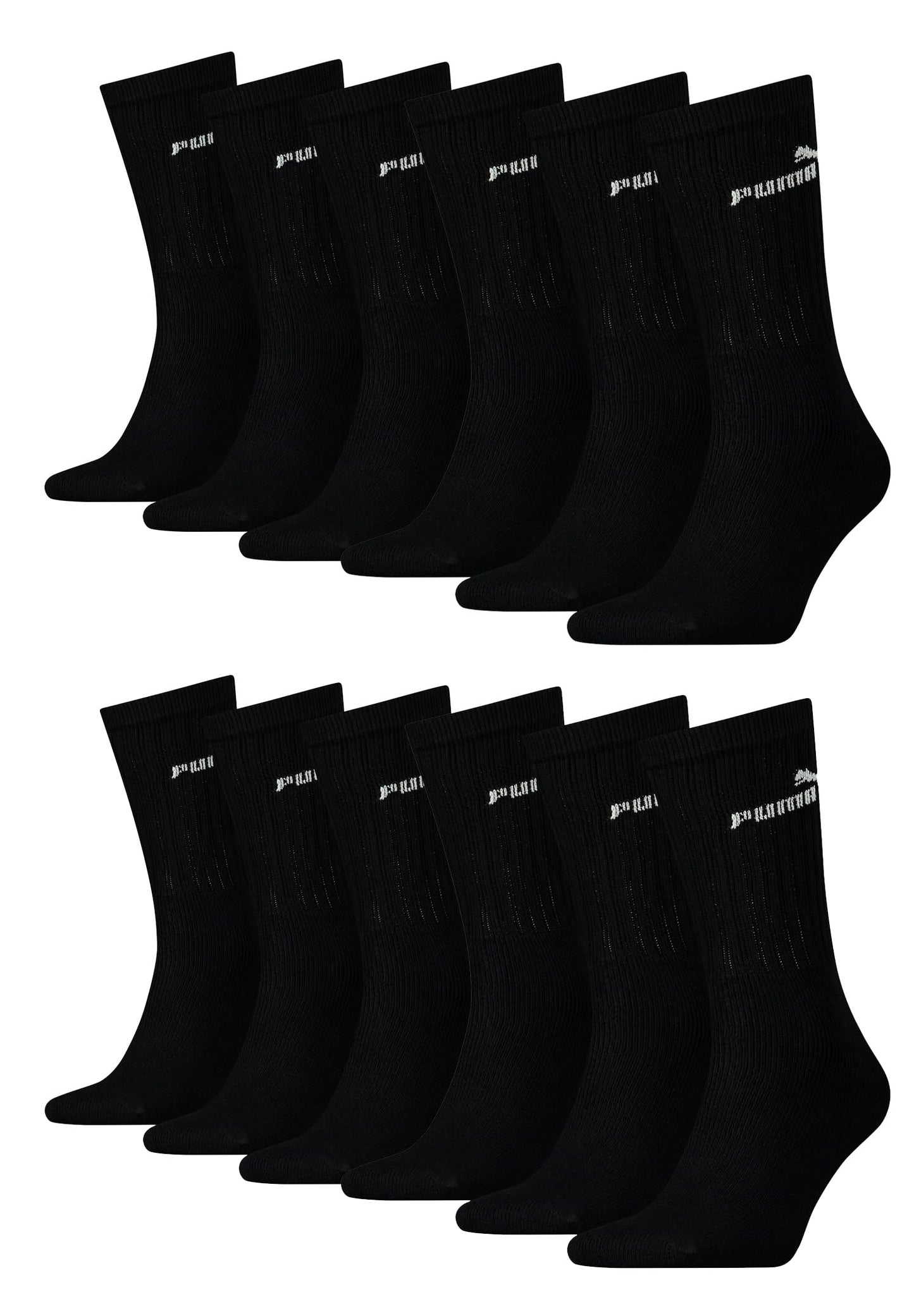 PUMA unisex crew tenisa zeķes, sporta zeķes sievietēm un vīriešiem, 12 pāri, melnas, 43-46
