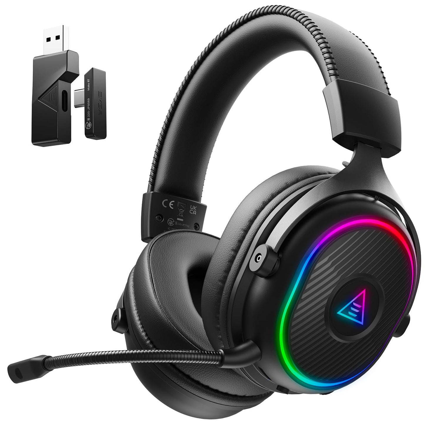 Bezvadu spēļu austiņas EKSA 2,4 GHz ar Bluetooth 5.3, mikrofonu un 80 stundu akumulatoru