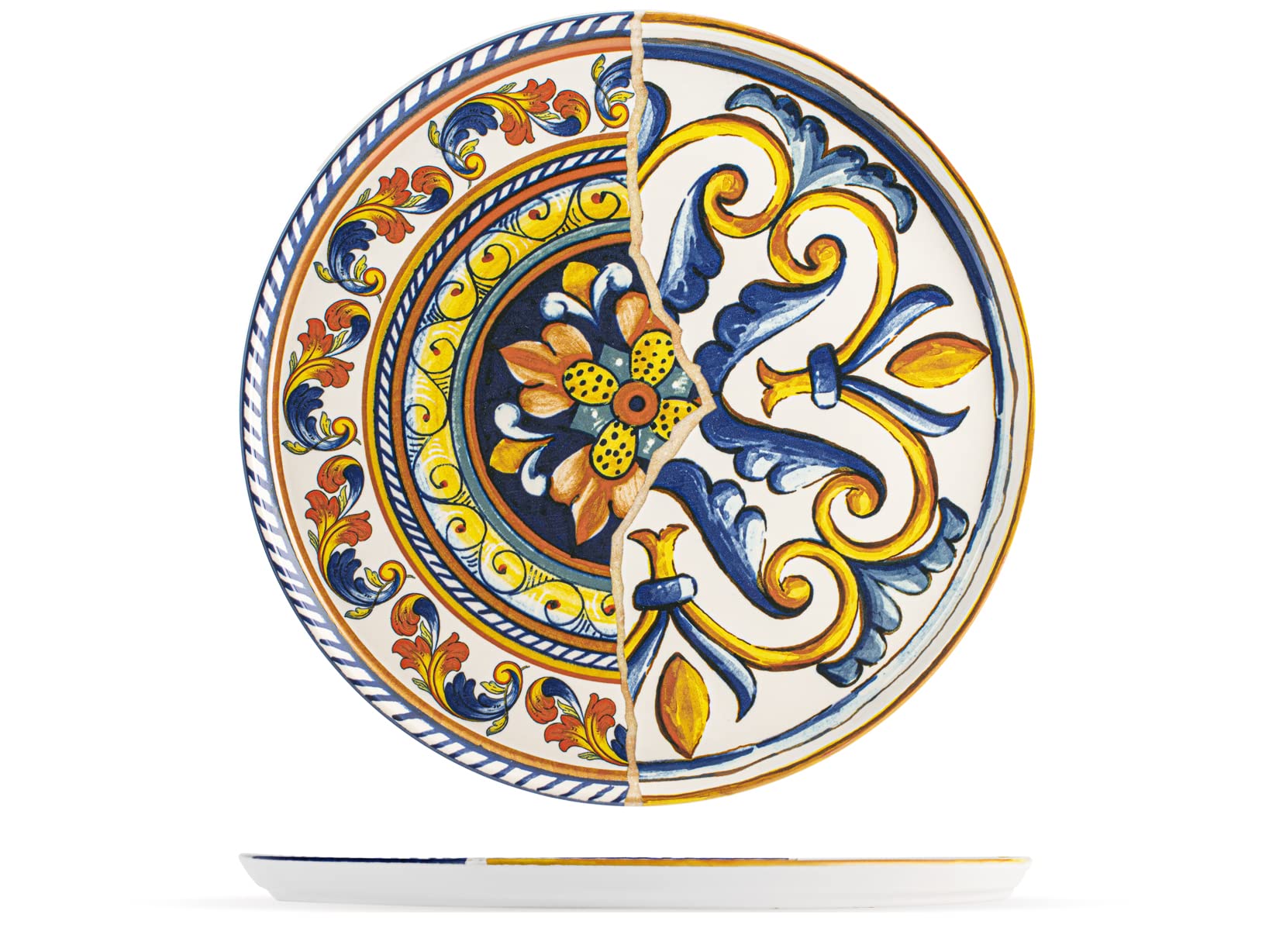H+H Positano Pizza Plate Set - 6 colorful stoneware plates, 33 cm, perfect for serving pizza and appetizers.