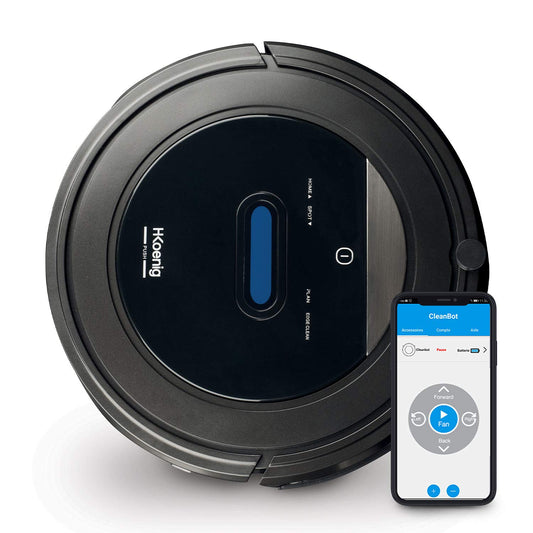 h.koenig SWRC110 robotu putekļsūcējs - mitrās tīrīšanas funkcija, WiFi vadība, melna plastmasa
