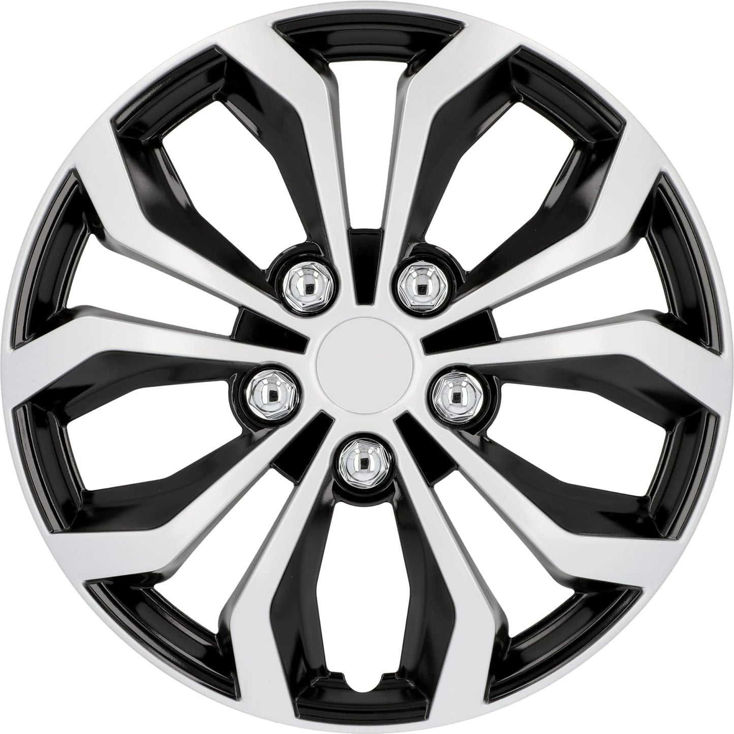 Riteņu dekoratīvās uzlikas cartrend Daytona universālās, melnas/sudrabainas, 15 collu riteņu disku vāciņi, ABS plastmasa, 4 gab.