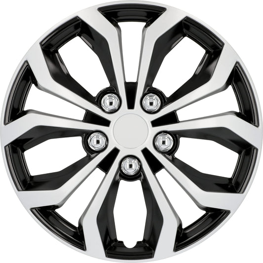 Riteņu dekoratīvās uzlikas cartrend Daytona universālās, melnas/sudrabainas, 15 collu riteņu disku vāciņi, ABS plastmasa, 4 gab.