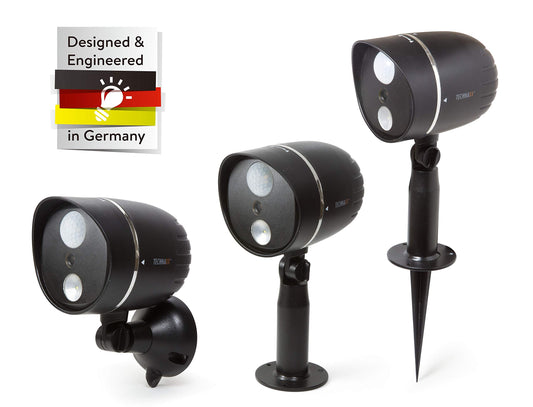Technaxx LED lampa ar kameru TX-106 – uzraudzības kamera ārā - akumulatora darbināta - video ieraksts, skaņa, akumulators, ārējā gaisma, kustību sensors, HD, dārzs, māja, IP65, PIR aktivizēšanas laiks 1–1,5 sek, melna