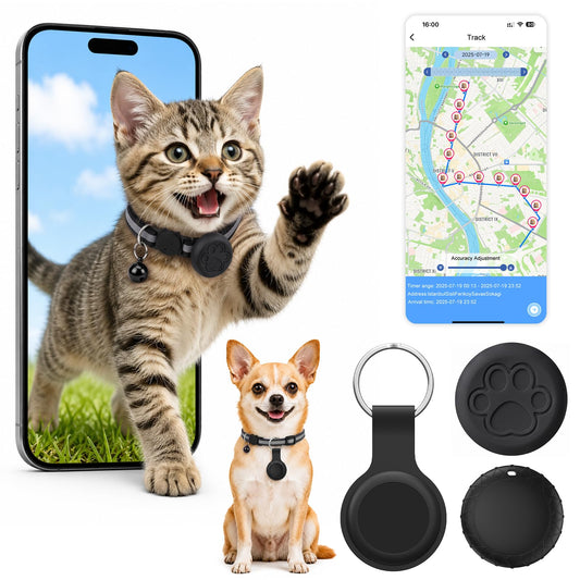Kaķu GPS izsekotājs, Smart Tracker bez abonēšanas, piemērots kaķiem/suņiem, saderīgs ar iOS un Android, pasaules atrašanās vietas noteikšana, IPX6 ūdensizturīgs - melns