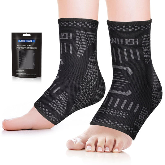 Lexniush potītes bandāža, 2 gab., potītes fiksators labajai/kreisajai kājai, pēdas locītavas bandāža plantāra fascīta, Ahilleja cīpslas un artrīta gadījumā, ortopēdiska pēdas bandāža sievietēm un vīriešiem sportam, melna pelēka M