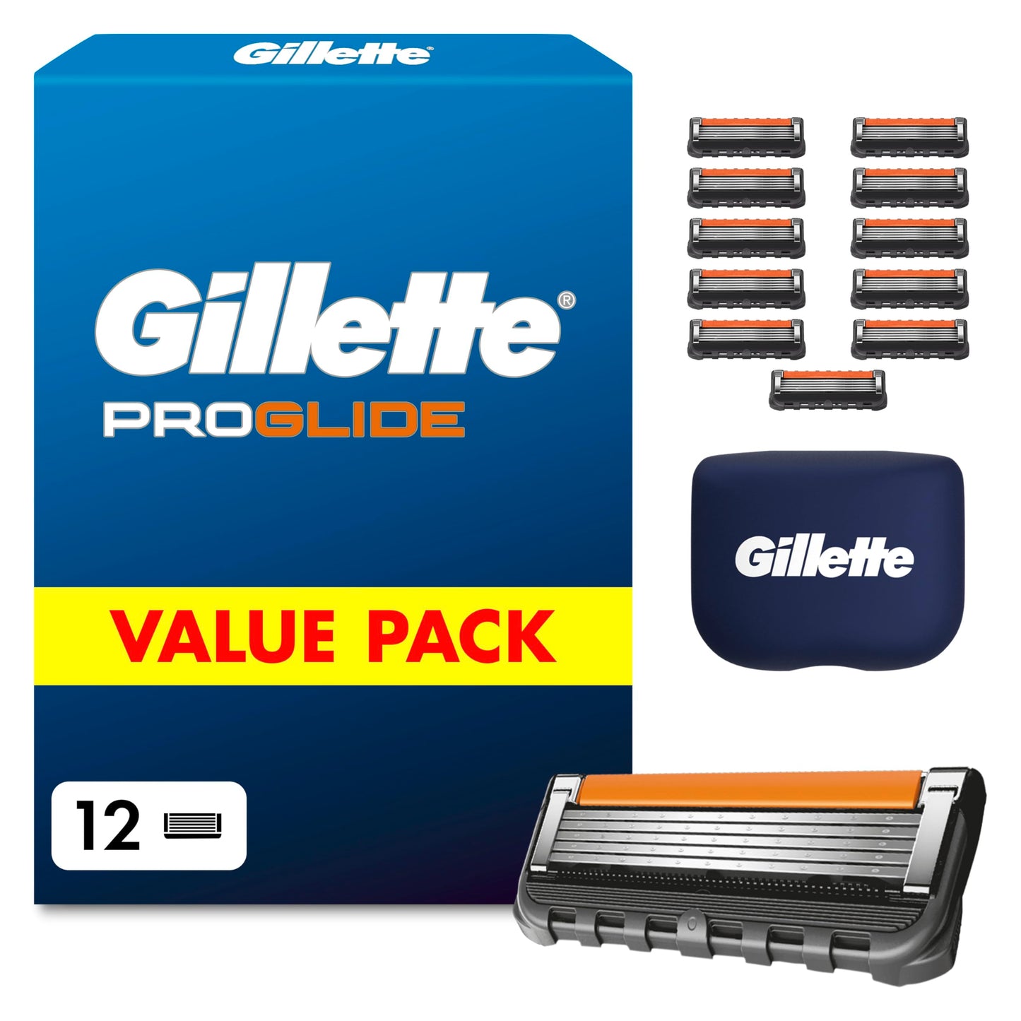 Skuvekļa asmeņi vīriešiem Gillette ProGlide, 12 oriģinālās rezerves kasetnes, melnas