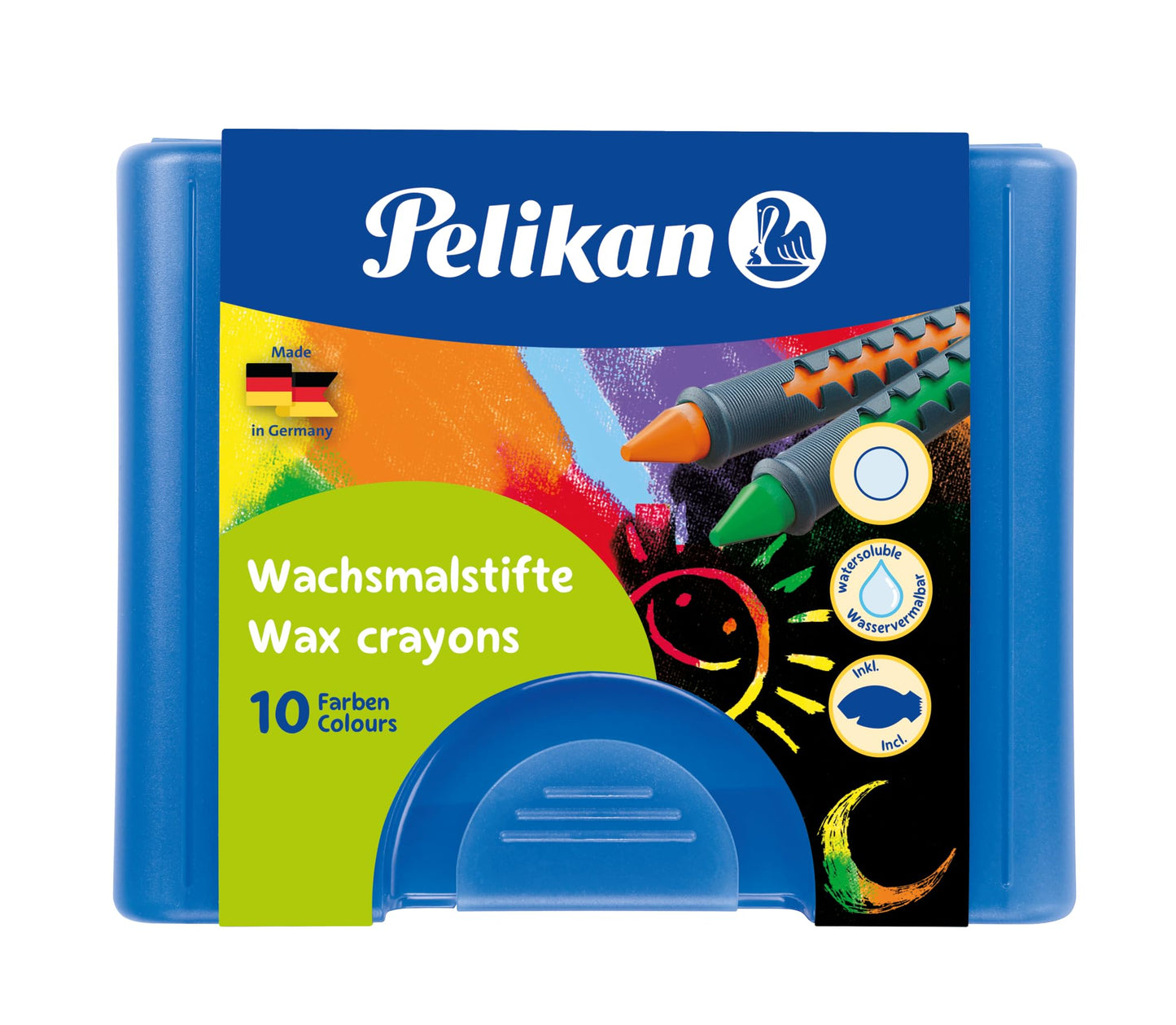Vaska krītiņi Pelikan, ūdenī izšķīdināmi, izbīdāms korpuss, 10 krāsas futrālī