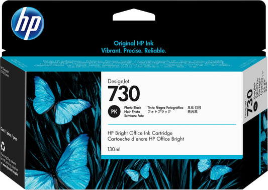 HP 730 (P2V67A) oriģinālā tintes kasetne - melna foto, 130 ml, augstas kvalitātes drukāšanai DesignJet printeriem.