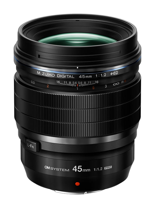 OM SYSTEM M.Zuiko Digital ED 45mm F1.2 PRO objektīvs, gaismas jaudīgs fiksēts fokusa attālums, piemērots visām MFT kamerām (OM SYSTEM/Olympus OM-D & Pen modeļiem, Panasonic G sērijai), melns