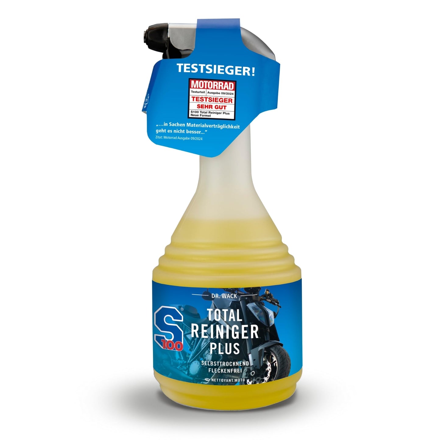 Motociklu tīrīšanas līdzeklis Dr. Wack S100 Total Reiniger Plus 750 ml ar gēla formulu - maiga netīrumu tīrīšana - augsta iedarbība un tīrīšanas spēks - kvalitatīva motociklu kopšana