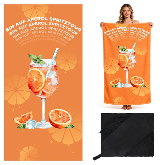 Aperol pludmales dvielis XXL, dāvanu komplekts, microfibre, liels vannas dvielis ar tīkla maisiņu, piemērots pludmalei, āra pasākumiem, ballītēm, ceļojumiem, jogas dāvana