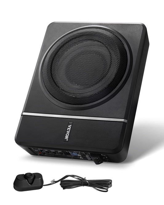 6. VEVOR zem sēdekļa auto subwoofers 240 W, plāns auto subwoofers ar barošanu, subsistēma ar iebūvētu pastiprinātāju, augsta/zema līmeņa ieeja un skaļuma regulators SUV, kravas automašīnām, kemperiem