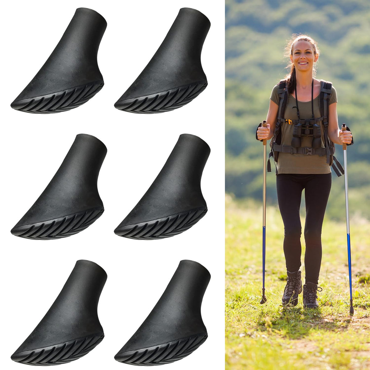 Xynovate Nordic Walking gumijas uzgaļi, 6 gab., mīksti amortizējoši uzgaļi