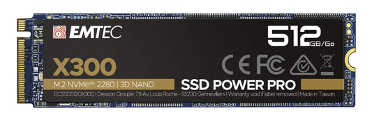 Emtec X300 M.2 SSD Power Pro 512 GB - M.2 2280, NVMe PCIe Gen 3.0 x4, high-speed storage solution.