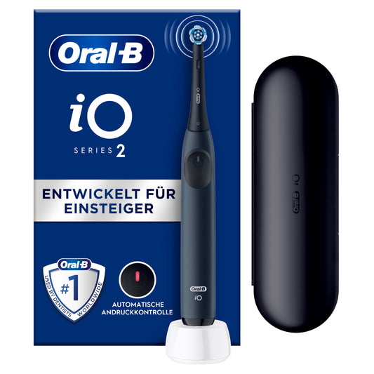Oral-B iO Series 2 elektriskā zobu birste, elektriskā zobu birste, 1 uzlikamā suka, 3 tīrīšanas režīmi zobu kopšanai, magnētiskā tehnoloģija, ceļojumu etuijs, izstrādājusi Braun, okeāna zils