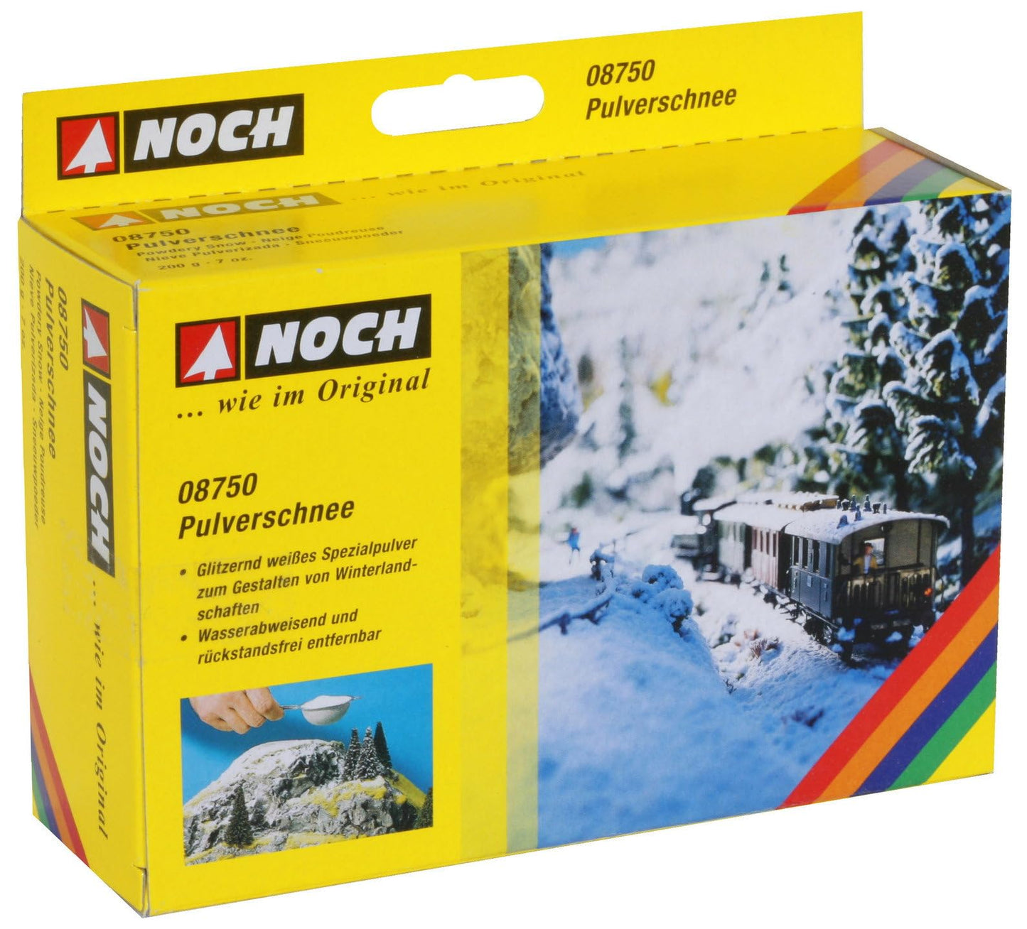 NOCH® Pulverschnee, spīdīgi balts speciālais pulveris, 200 g iepakojums kaisīšanai ziemas ainavām modeļu būvē un diorāmām