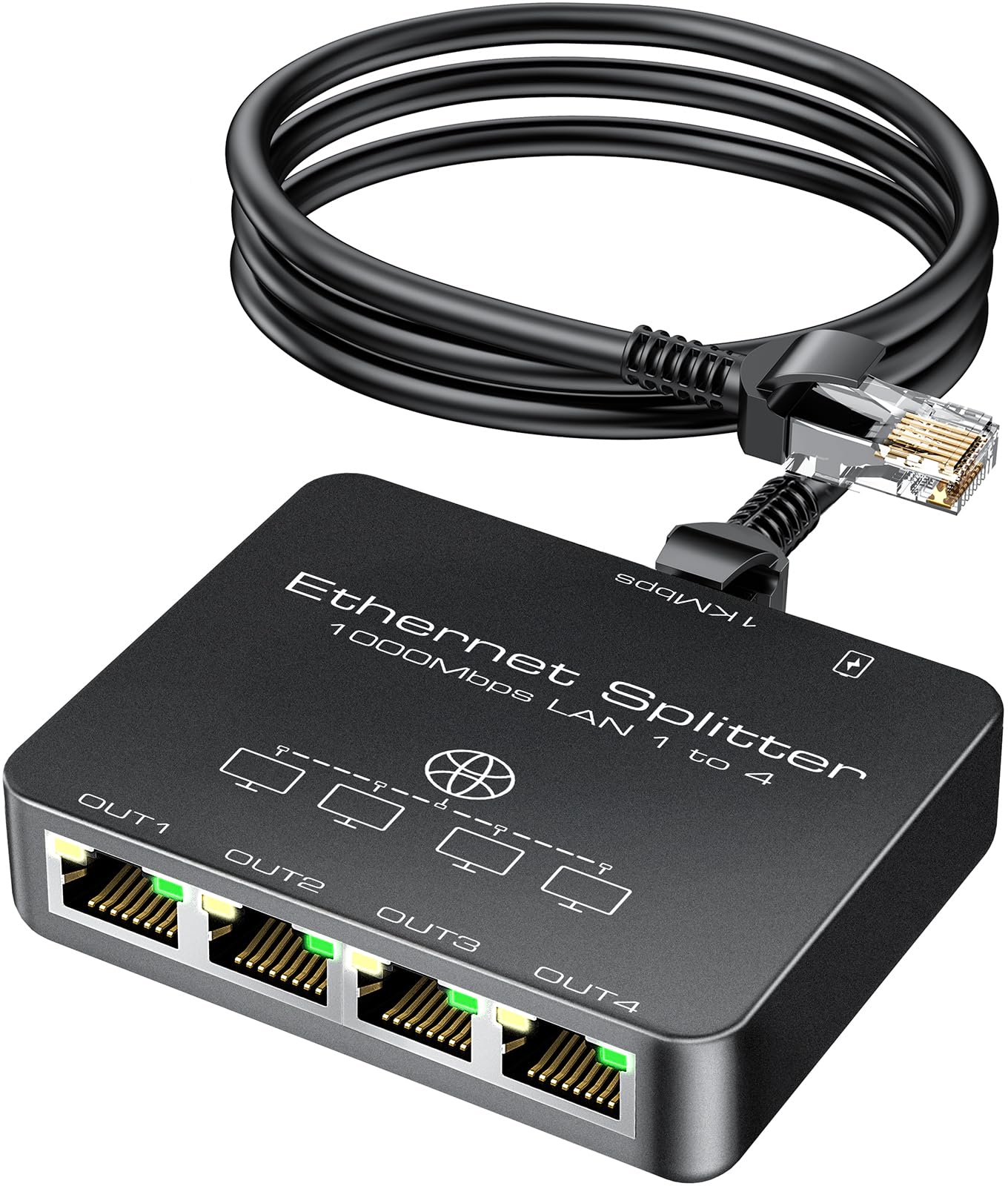 KiwiBird LAN sadalītājs 1 uz 4, LAN sadalītājs 1 uz 4, LAN slēdzis 1000Mbps