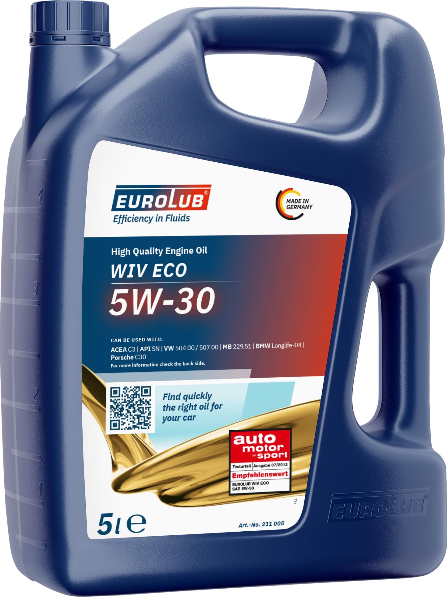 Motoreļļa EUROLUB WIV ECO SAE 5W-30, 5 Litri,Auto
