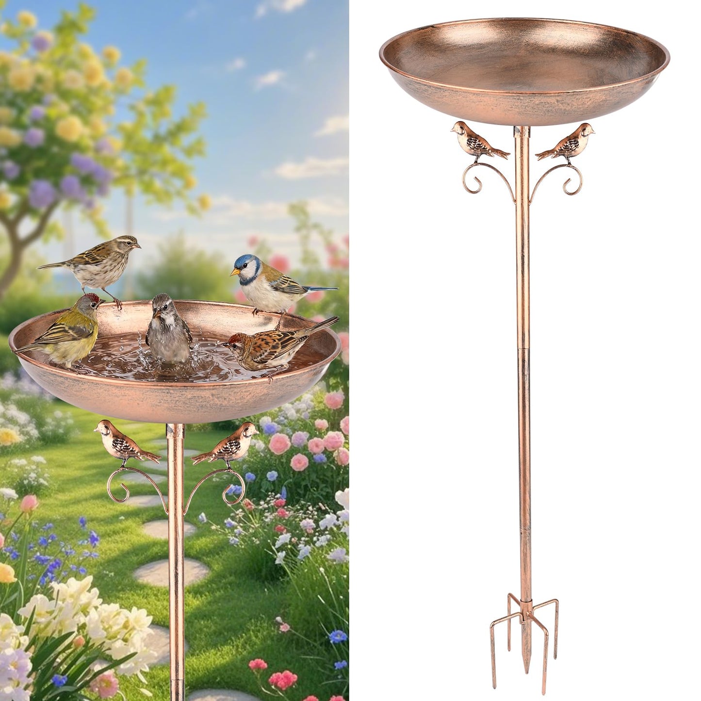 Putnu dzirdinātava 28 cm, stāvoša, ziemcietīga, metāla putnu vanna dārzam un pagalmam, antīka bronza
