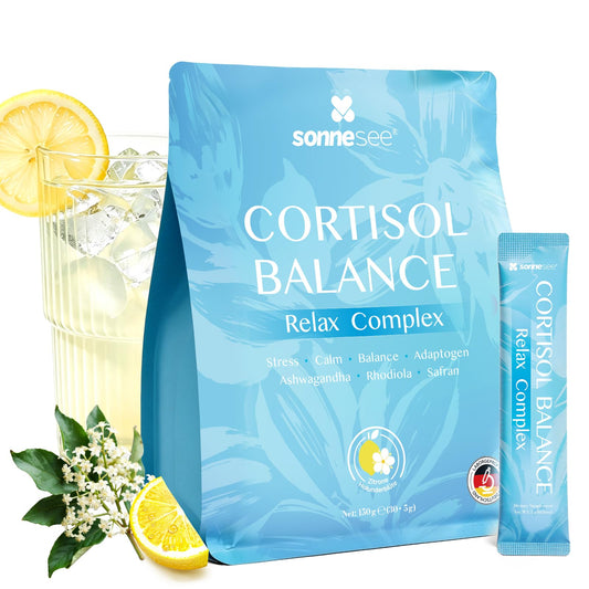 Ašvagandas un stresa adaptogēnu pulveris Sonnesee Cortisol Balance Support – ar rodiolu, GABA un L-teanīnu, nervu sistēmas un psihes atbalstam, 150g