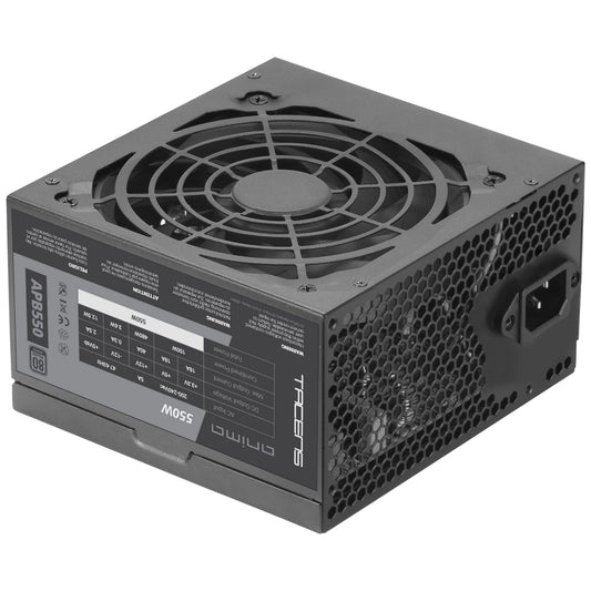 Tacens Anima APB550 - 550W ATX power supply, 80Plus Bronze, 85% efficiency, quiet 12cm fan, black design.