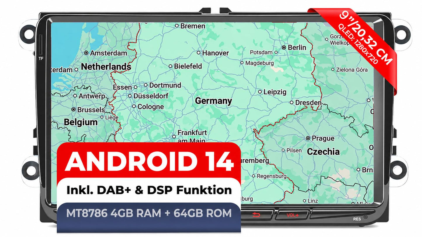 Android auto magnetola M.I.C. V9-S VW/Skoda/Seat RNS/RCD Golf 5/6, Android 14, 4+64 GB