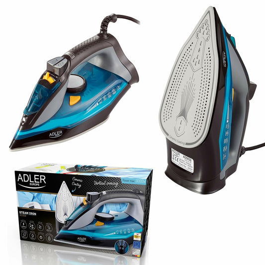 ADLER gludeklis - keramikas zole, 3000W jauda, 350ml ūdens tvertne, efektīva gludināšana un ātra sasilšana