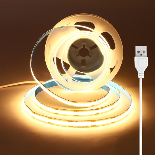 COB LED lente luktix 1.5m USB, silti balta 3000K, 8mm plata, CRI 92
