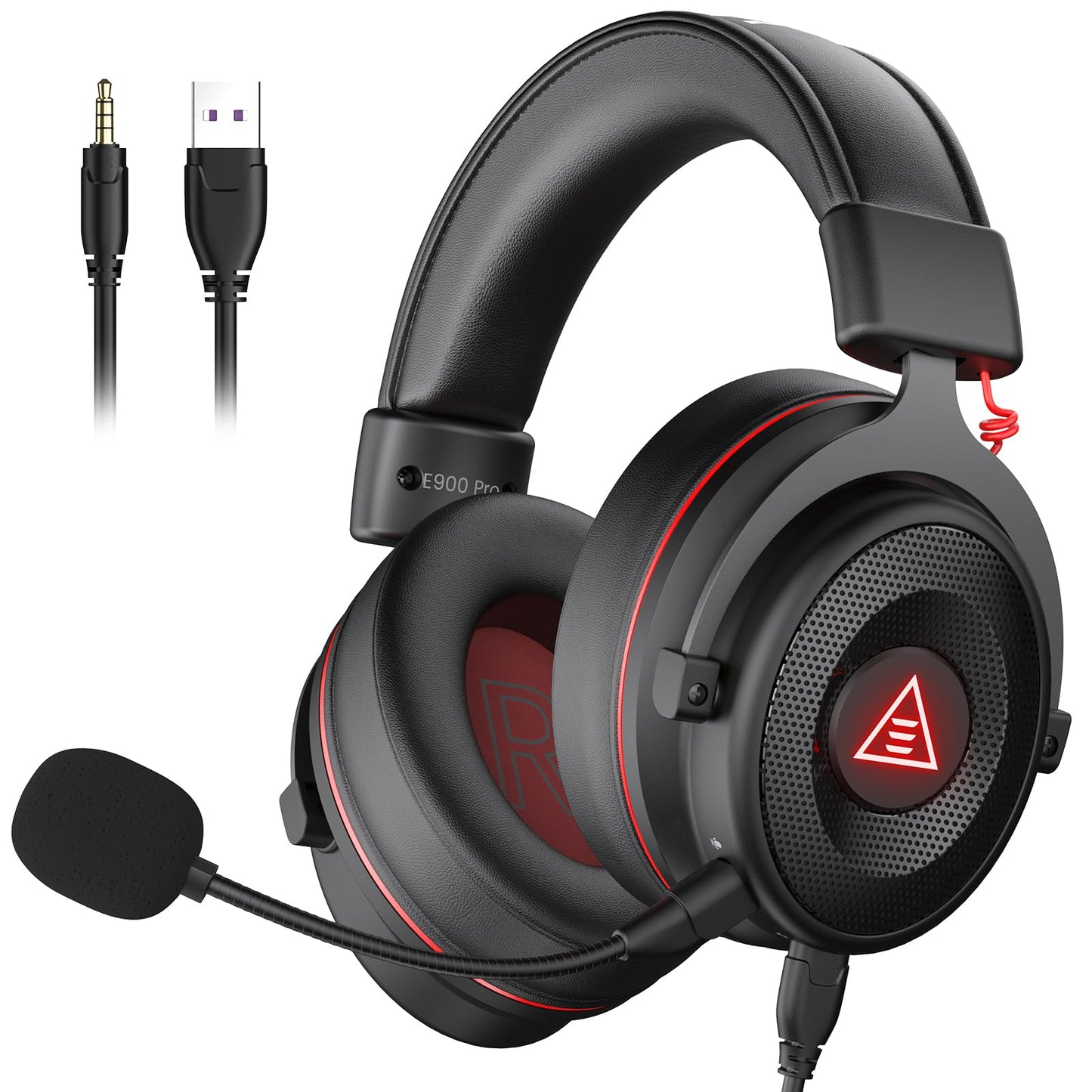 EKSA spēļu austiņas ar 7.1 telpisko skaņu un trokšņu slāpēšanas mikrofonu, USB un 3,5 mm, LED apgaismojums, PC, Mac, Switch, PS4, PS5, Xbox One