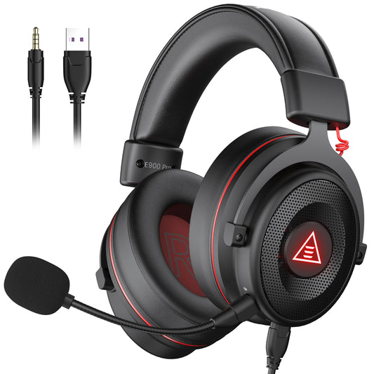 EKSA spēļu austiņas ar 7.1 telpisko skaņu un trokšņu slāpēšanas mikrofonu, USB un 3,5 mm, LED apgaismojums, PC, Mac, Switch, PS4, PS5, Xbox One