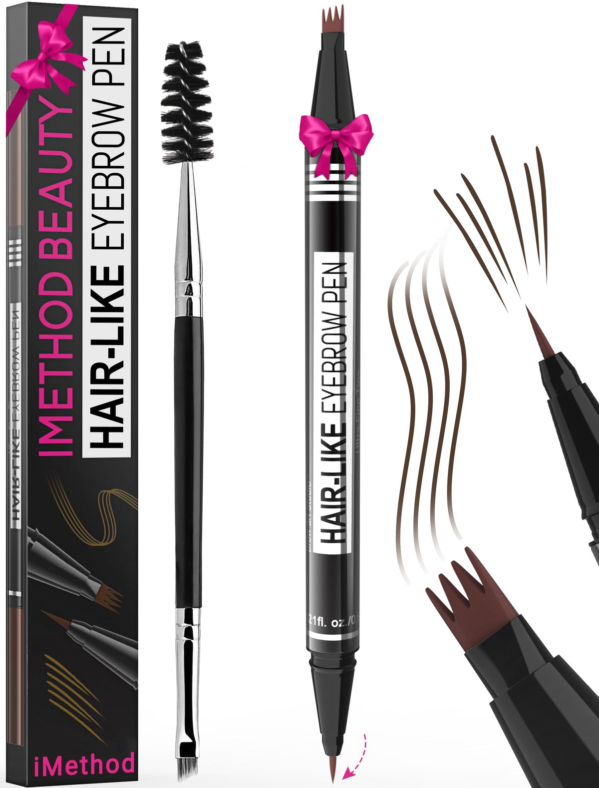 Uzacu zīmulis iMethod Microblading 2-in-1 ar divpusēju uzgali un 4-zaru mikro dakšas aplikatoru, tumši brūns