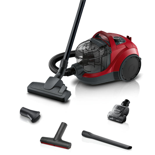 Bosch putekļsūcējs bez maisiņa Serie 4 BGS21CAR - higiēnas filtrs, 10 gadu garantija, augsta sūkšanas jauda, kompakts, 750 W, sarkans