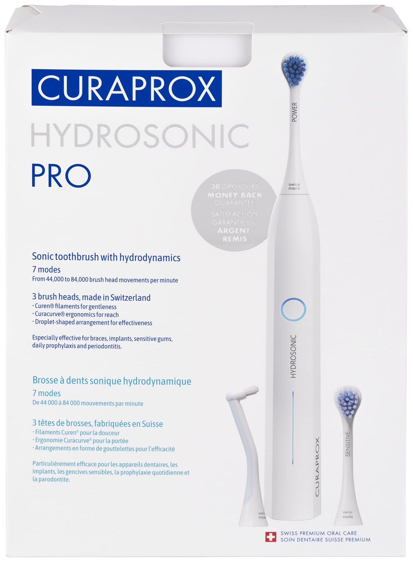 Curaprox Hydrosonic Pro elektriskā zobu birste, balta, Swiss Design