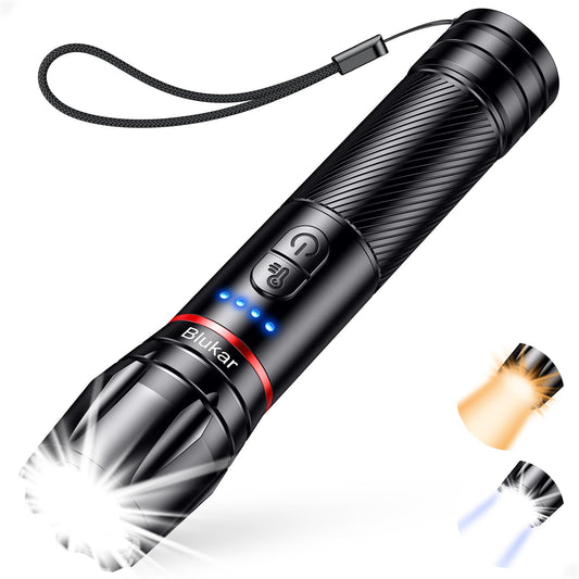 Blukar LED lukturis ar 2 gaismas krāsām, 2000L īpaši spilgts zoomējams lukturis