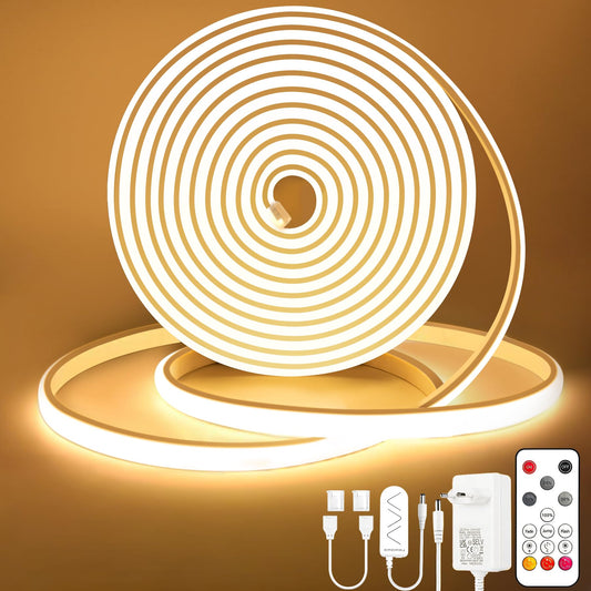 COB LED lente Lamomo 10m, silti balta, dimmējama neona lente ar tālvadības pulti