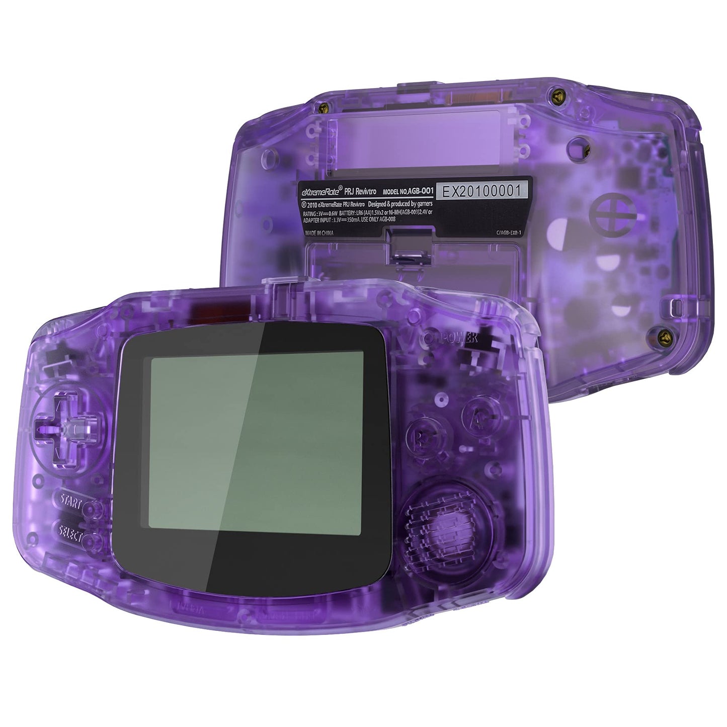 Game Boy Advance korpuss un pogas eXtremeRate, IPS Ready DIY nomaiņas apvalks GBA IPS/Standard-LCD, caurspīdīgs violets