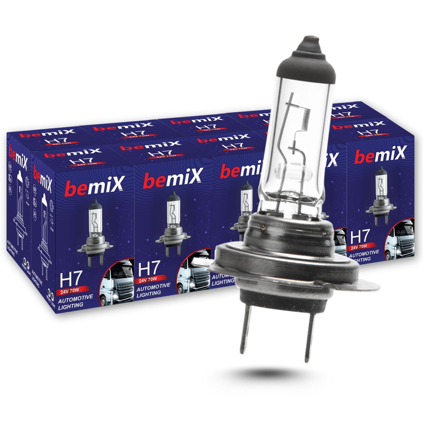H7 halogēna spuldzes bemiX 10x H7 24V 70W PX26d, kravas auto lukturiem, 24 voltu komplekts, 10 gab.