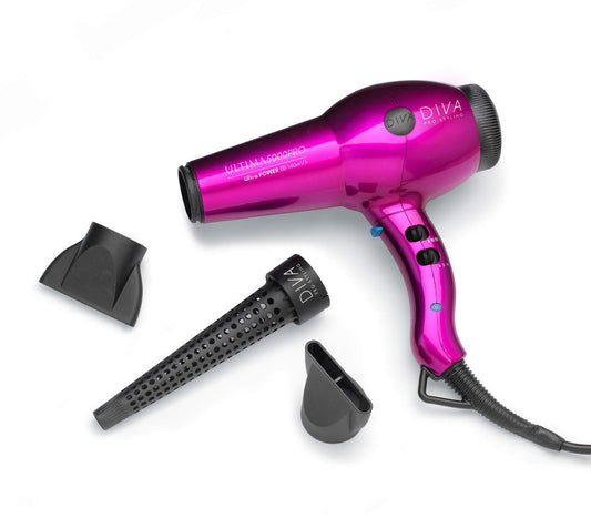 Diva Pro Styling Ultima 5000 Pro profesionālais matu fēns ar jonu kondicionēšanu, 2200 W, rozā, 700 g
