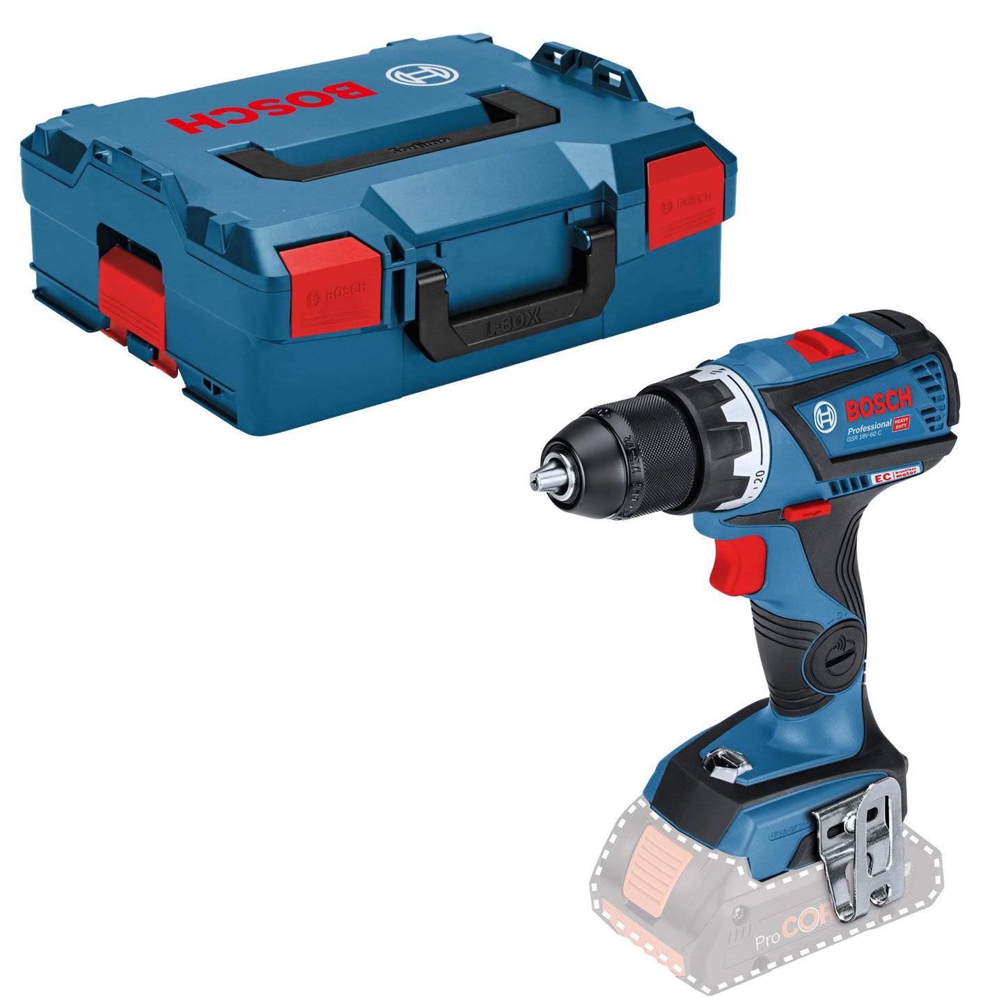 Bosch Professional GSR 18V-60 C - 18V cordless drill, 60 Nm torque, includes L-BOXX insert, battery/charger not included.