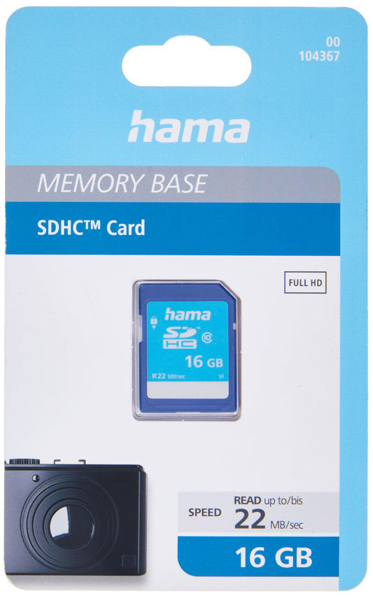 Hama SDHC 16GB Memory Card - Class 10, high speed, data security with write protection, labeling area.