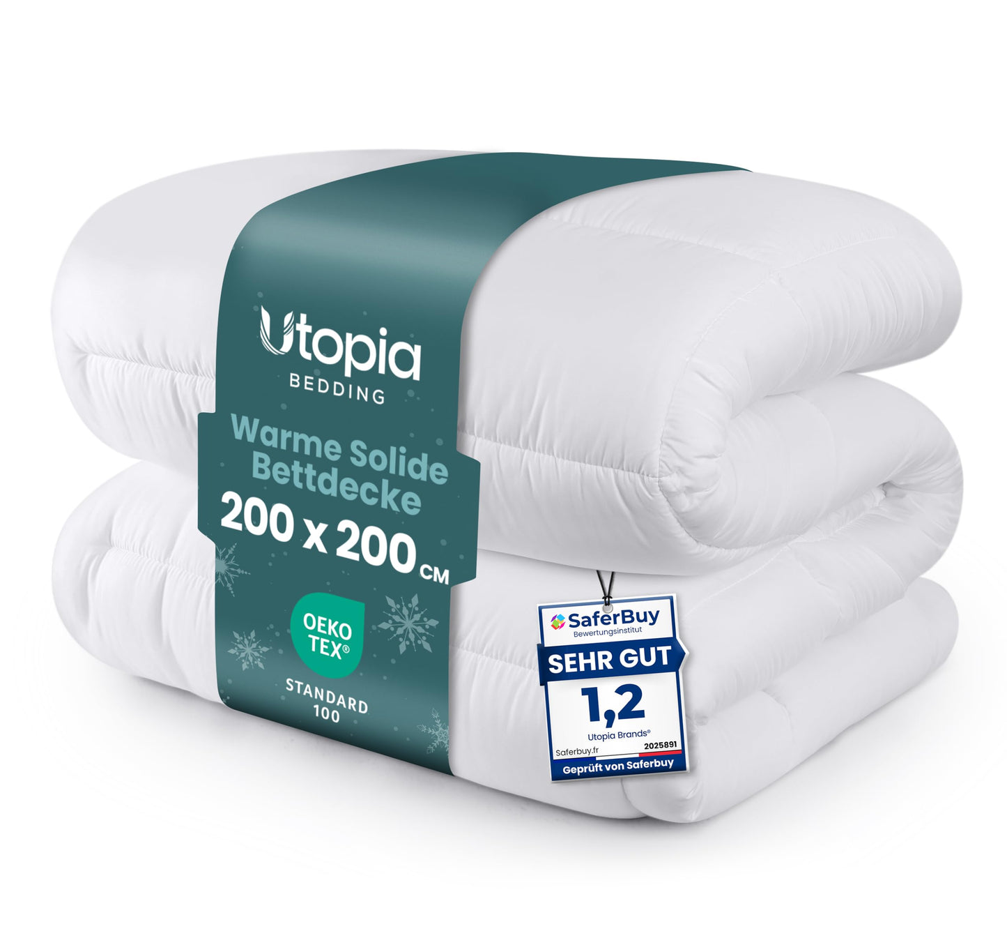 Utopia Bedding sega 200 x 200 cm, vissezonas, 370 GSM pildījums, elpojoša, stepēta, supermīksta, balta