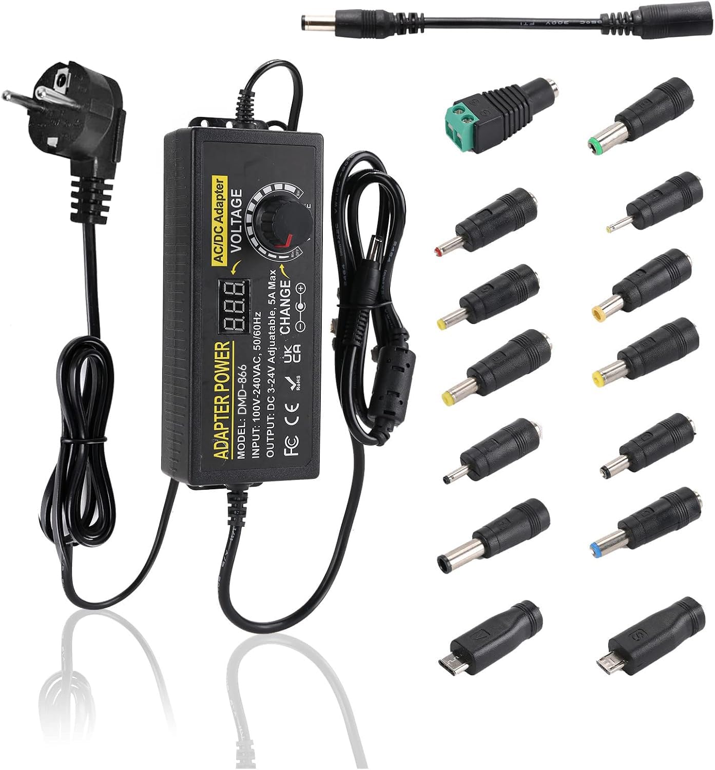 Universāls barošanas adapteris 3V-24V 5A 120W regulējams AC/DC barošanas adapteris ar 14 adaptera spraudņiem