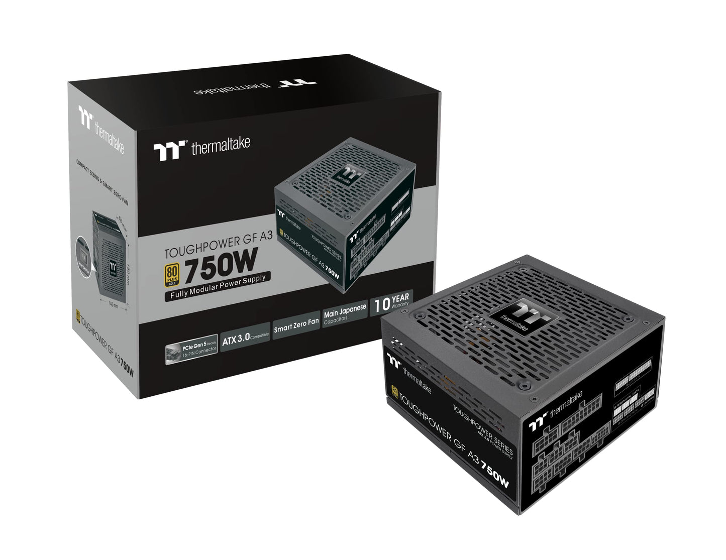 Thermaltake Toughpower GF A3 750W - PCIe Gen 5.0, 80-Plus Gold, fully modular, quiet 140mm fan, EU certified.